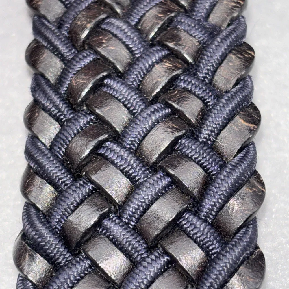 Paul & Shark Men's Braided Leather Stretch Belt Sz 115 XL (42-44) Black Blue EUC